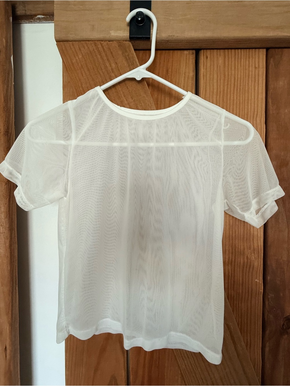 Women's Sheer White Short Sleeve Mesh Tee